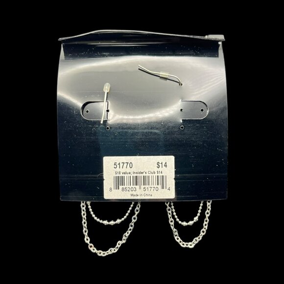 Vintage Cookie Lee Earrings 3-Strand Chain‎ Hoop Dangle Silver Tone NEW - Picture 4 of 6